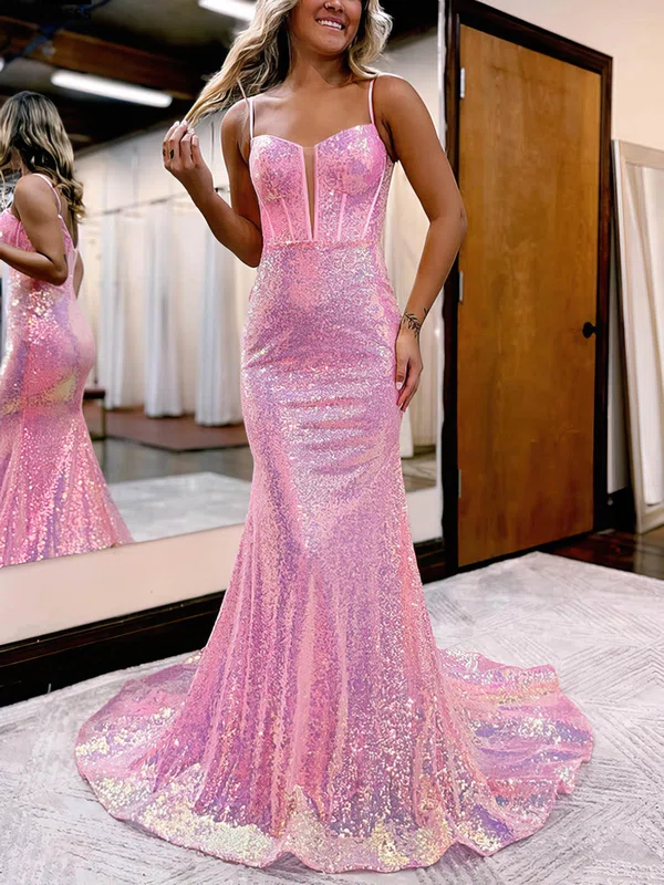 Trumpet/Mermaid Sweep Train V-neck Sequined Prom Dresses #Milly020115657