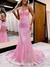 Trumpet/Mermaid Sweep Train V-neck Sequined Prom Dresses #Milly020115657