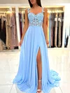 A-line Sweep Train Sweetheart Chiffon Appliques Lace Prom Dresses #Milly020115660