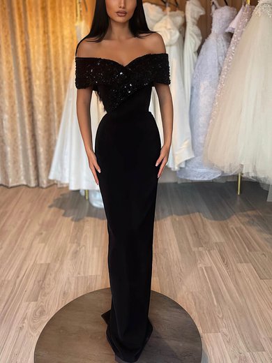 Sheath/Column Off-the-shoulder Stretch Crepe Floor-length Prom Dresses With Sequins #Milly020115679