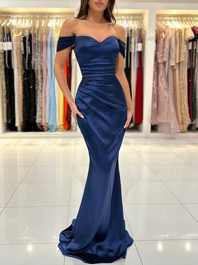 Sheath/Column Floor-length Off-the-shoulder Silk-like Satin Ruffles Prom Dresses #Milly020115682