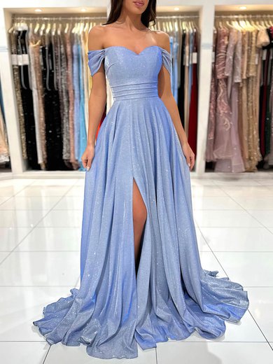 A-line Off-the-shoulder Glitter Sweep Train Prom Dresses With Split Front #Milly020115683