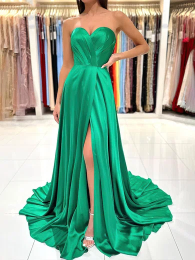 A-line Strapless Satin Prom Dresses With Ruched #Milly020115684