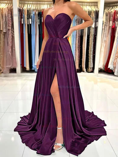 A Line Strapless A Line Grape Purple Satin Prom Dress A Line Strapless A Line Grape Purple Satin Prom Dress