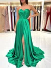 A-line Sweep Train Sweetheart Silk-like Satin Ruffles Prom Dresses #Milly020115684