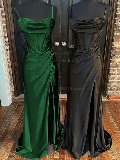 Ruched Satin Sheath Column Dark Green Prom Dress Ruched Satin Sheath Column Dark Green Prom Dress