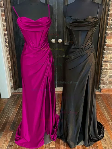 Ruched Ruffles Ball Gown Fuchsia Satin Prom Dress Ruched Ruffles Ball Gown Fuchsia Satin Prom Dress
