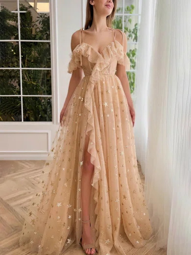 Ball Gown V-neck Tulle Prom Dresses With Star #Milly020115692