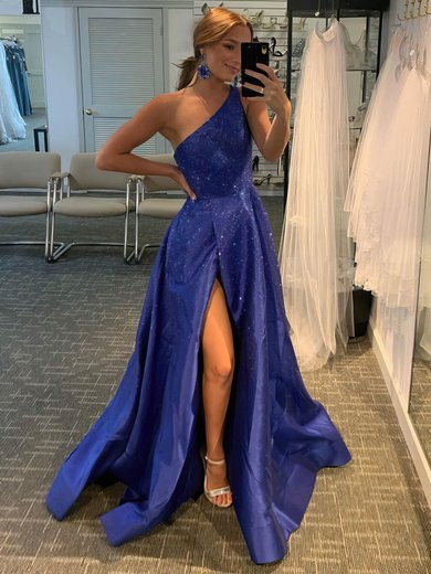 Ball Gown/Princess One Shoulder Satin Floor-length Prom Dresses With Beading S020115695