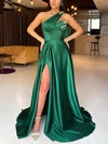 Ball Gown/Princess One Shoulder Satin Sweep Train Prom Dresses With Beading #Milly020115703