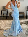 Mermaid V-neck Sparkly Velvet Sequin Backless Prom Dresses #Milly020115738