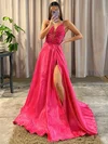 Ball Gown V-neck Organza Sweep Train Appliques Lace Prom Dresses #Milly020115742