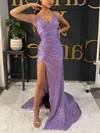 Sheath/Column Sweep Train V-neck Sequined Ruffles Prom Dresses #Milly020115743