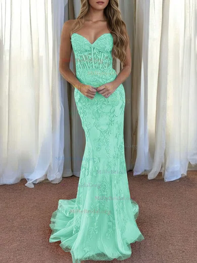 Sweetheart Flowers Mint Tulle Trumpet Mermaid Prom Dress With Slit Sweetheart Flowers Mint Tulle Trumpet Mermaid Prom Dress With Slit