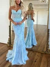 Trumpet/Mermaid Sweetheart Tulle Sweep Train Prom Dresses With Appliques Lace S020115751