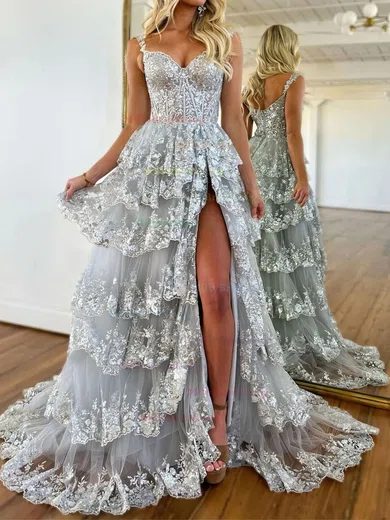 Appliques Coral High Neck White Lace Tulle Long Prom Dress