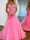 Trumpet/Mermaid Sweep Train Sweetheart Lace Tulle Beading Prom Dresses #Milly020115763