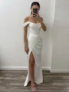Sheath/Column Floor-length Off-the-shoulder Silk-like Satin Ruffles Prom Dresses #Milly020115793