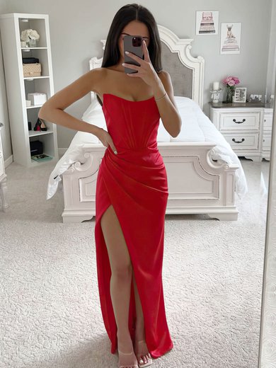 Corset Sheath/Column Satin Straight Ruched Split Formal Dresses PT020115813