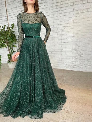 Ball Gown Illusion Long Sleeves Sparkly Sequin Prom Dresses #Milly020115843