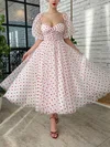 A-line Sweetheart Tulle Tea-length Prom Dresses With Ruffles #Milly020115845
