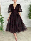 Princess V-neck Tulle Puff Sleeves Long Homecoming Dresses #Milly020115847