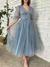Princess V-neck Corset Tulle Puff Sleeves Long Homecoming Dresses #Milly020115850