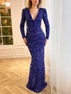 Sparkly Sheath/Column Sequin V-neck Long Sleeve Formal Dresses PT020115858