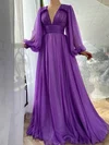 A-line V-neck Chiffon Floor-length Prom Dresses With Ruffles #Milly020115865