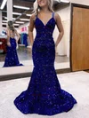Trumpet/Mermaid Sweep Train V-neck Velvet Sequins Prom Dresses #Milly020115897