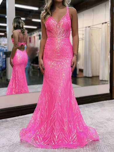 Mermaid V-neck Sparkly Sequin Prom Dresses #Milly020115907