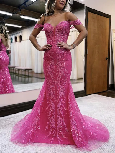 Mermaid Off-the-shoulder Sparkly Sequin Prom Dresses #Milly020115909