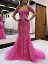 Trumpet/Mermaid Off-the-shoulder Tulle Glitter Sweep Train Appliques Lace Prom Dresses #Milly020115909