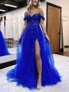 Ball Gown Off-the-shoulder Tulle Glitter Sweep Train Split Front Prom Dresses #Milly020115910