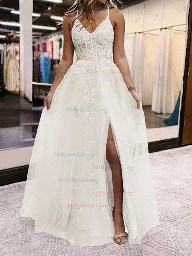 Appliques Coral High Neck White Lace Tulle Long Prom Dress