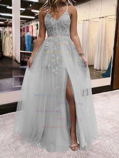 Appliques Coral High Neck White Lace Tulle Long Prom Dress