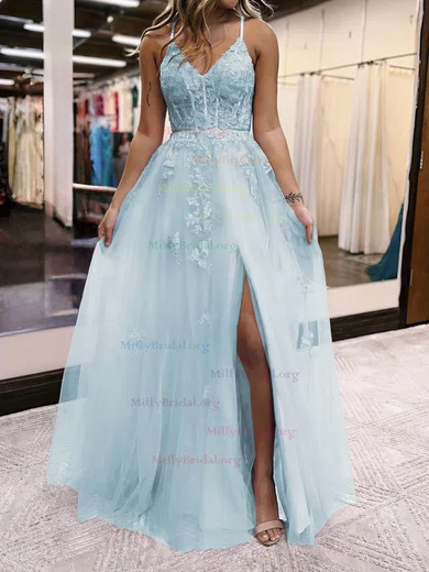 豪奢な Gown/Princess Ball V-neck Prom Floor-length Glitter Tulle プーリップ