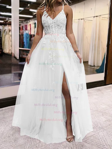 Appliques Coral High Neck White Lace Tulle Long Prom Dress