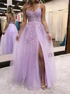 Ball Gown/Princess Floor-length V-neck Tulle Glitter Appliques Lace Prom Dresses #Milly020115913