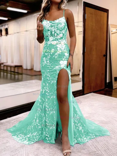 Tulle Trumpet Mermaid Mint High Neck Sparkle Prom Dress