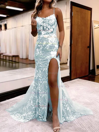 Tulle Trumpet Mermaid Mint High Neck Sparkle Prom Dress