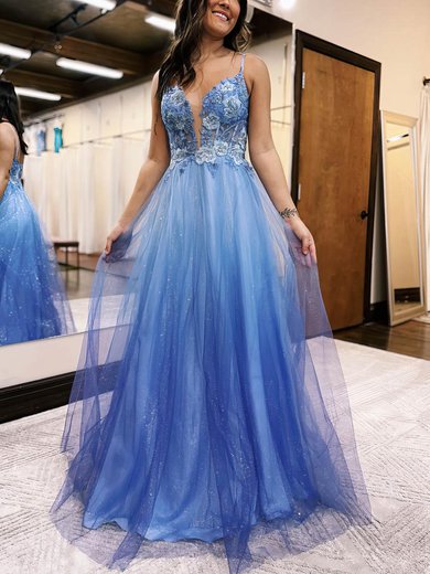 Ball Gown/Princess Floor-length V-neck Glitter Appliques Lace Prom Dresses #Milly020115921
