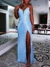 Sheath/Column V-neck Sequined Sweep Train Flower(s) Prom Dresses #Milly020115930