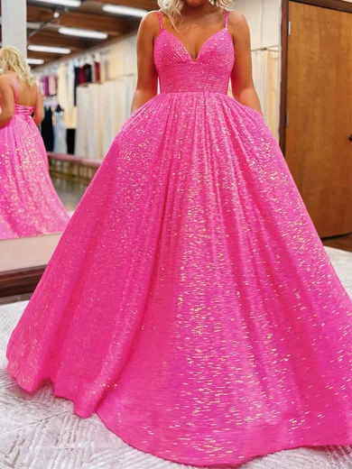 Princess V-neck Sparkly Sequin Prom Dresses With Ruched #Milly020115943