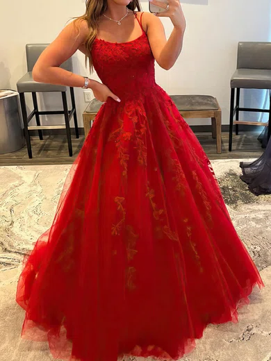 Princess Scoop Neck Tulle Prom Dresses With Appliques #Milly020115953