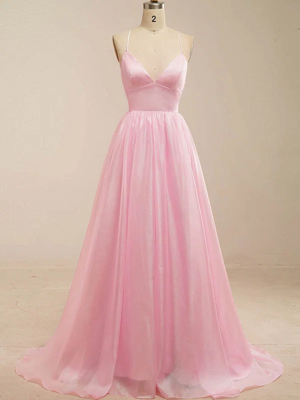 Ball Gown V-neck Glitter Sweep Train Prom Dresses #Milly020115961