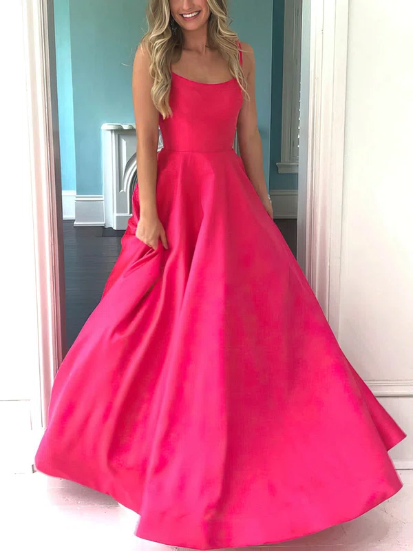 Ball Gown Scoop Neck Satin Sweep Train Prom Dresses #Milly020115963