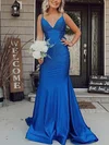 Trumpet/Mermaid V-neck Jersey Sweep Train Beading Prom Dresses #Milly020115975