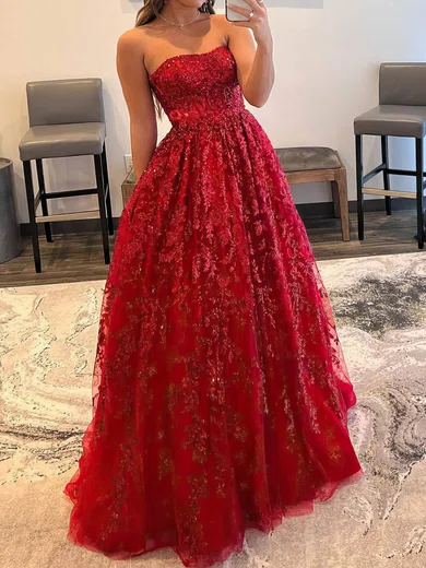 Ball Gown Strapless Tulle Prom Dresses With Appliques #Milly020115980