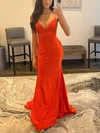 Trumpet/Mermaid V-neck Jersey Sweep Train Beading Prom Dresses #Milly020115982